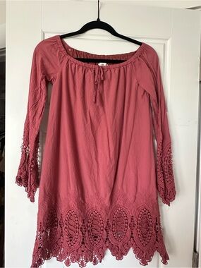 bp Dusty Rose off the shoulder long sleeve dress with Crochet